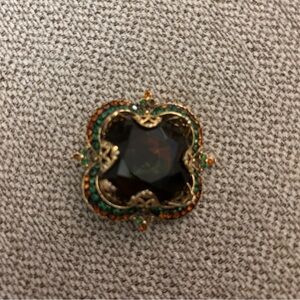 Coro Gold Brooch with Green and Orange Details